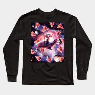 Thug Space Cat On Hippo Unicorn - Pizza Long Sleeve T-Shirt